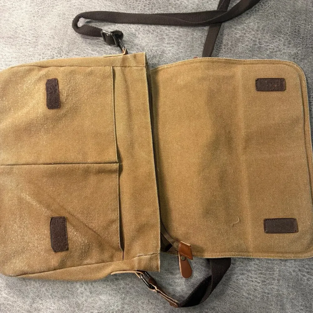 Tan Canvas Crossbody Messenger Bag